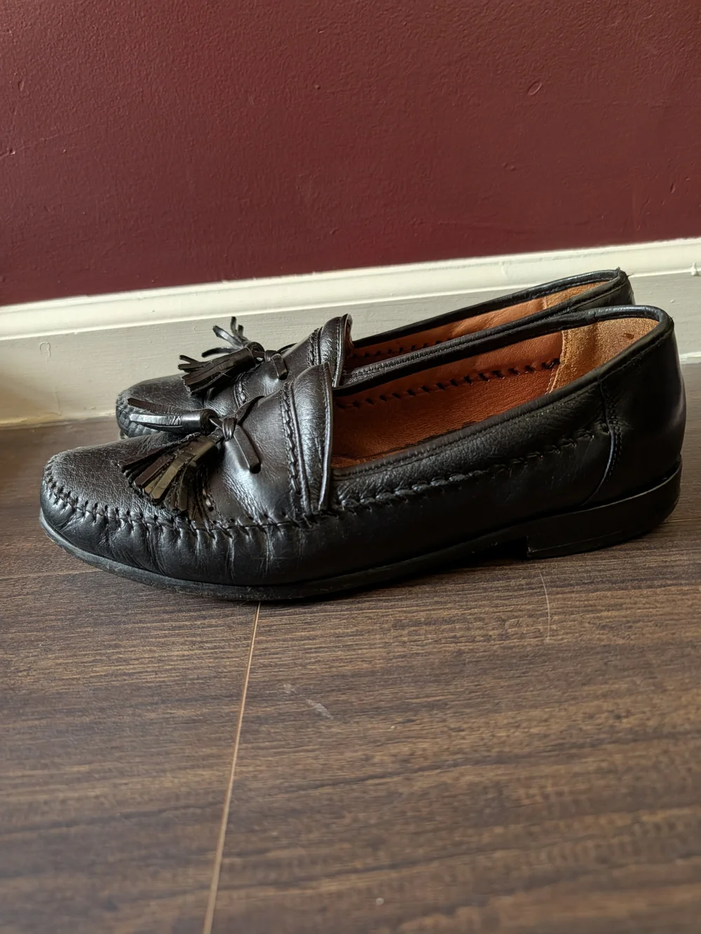 BRASSBOOT Black Leather Tassel Handmade Spain Slip-On Loafers Shoes 10.5